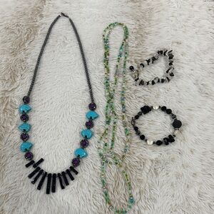 Elegant Turquoise and Black Necklace Set